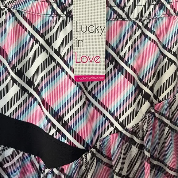 Lucky in Love Pink and Blue Ruffled A-Line Skirt - Picture 3 of 7